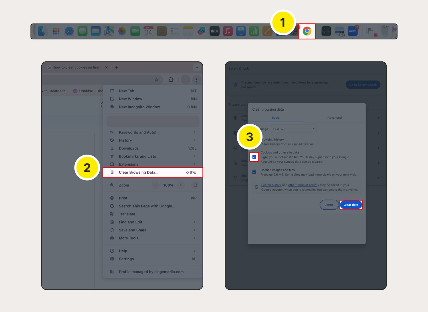 Abbildung: Leeren des Cache und Löschen von Cookies im Chrome-Browser