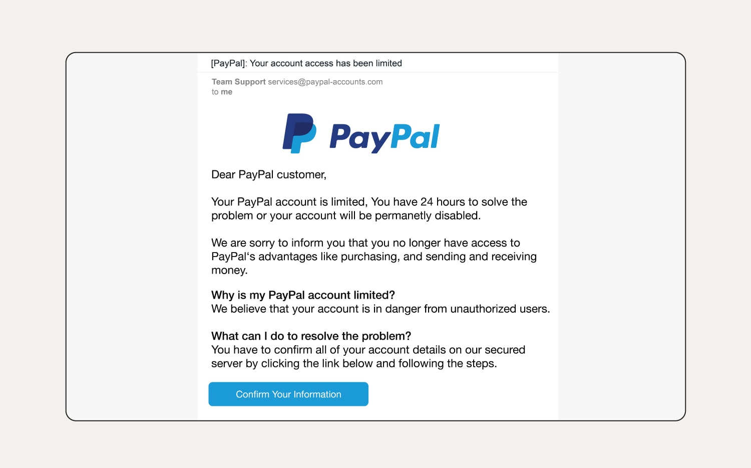 PayPal-Phishing-E-Mail mit bösartigem Link